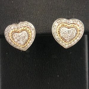Item #0115 Lovely Diamond Heart Stud Earrings made of Sterling and 14K Gold